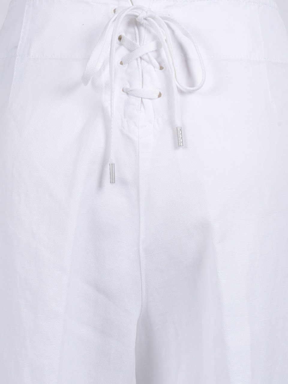 Aspesi Cotton Linen Lace Up Straight-Leg Pants Wit