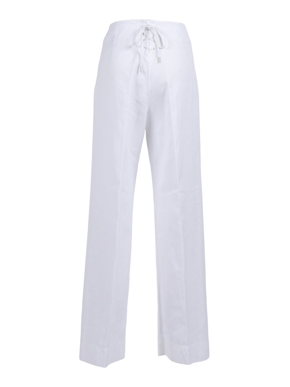 Aspesi Cotton Linen Lace Up Straight-Leg Pants Wit