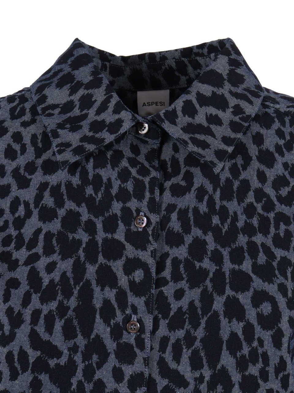 Aspesi Deep Blue Cropped Animal Casual Shirt Zwart