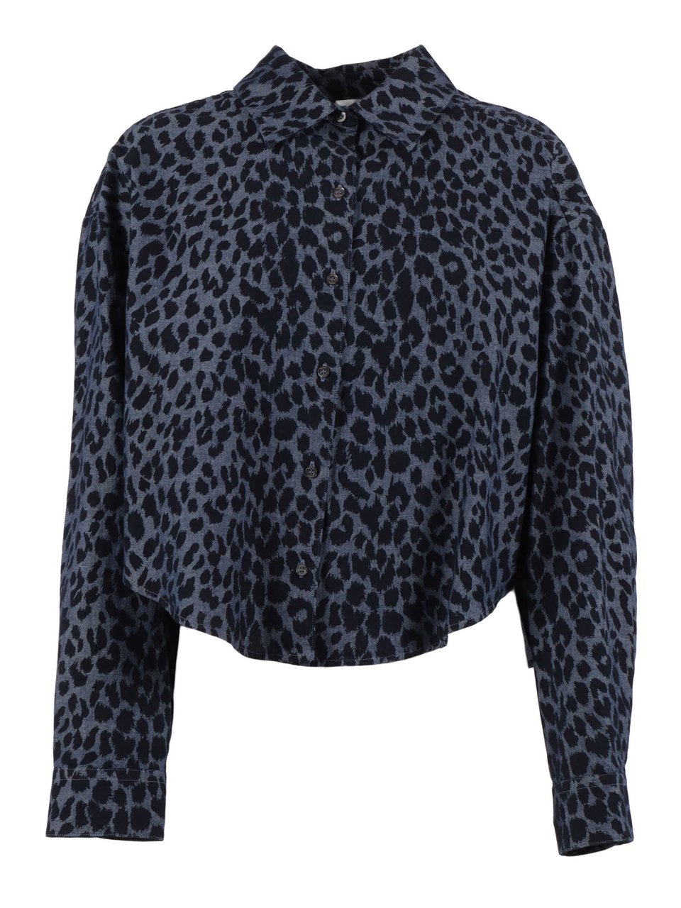 Aspesi Deep Blue Cropped Animal Casual Shirt Zwart