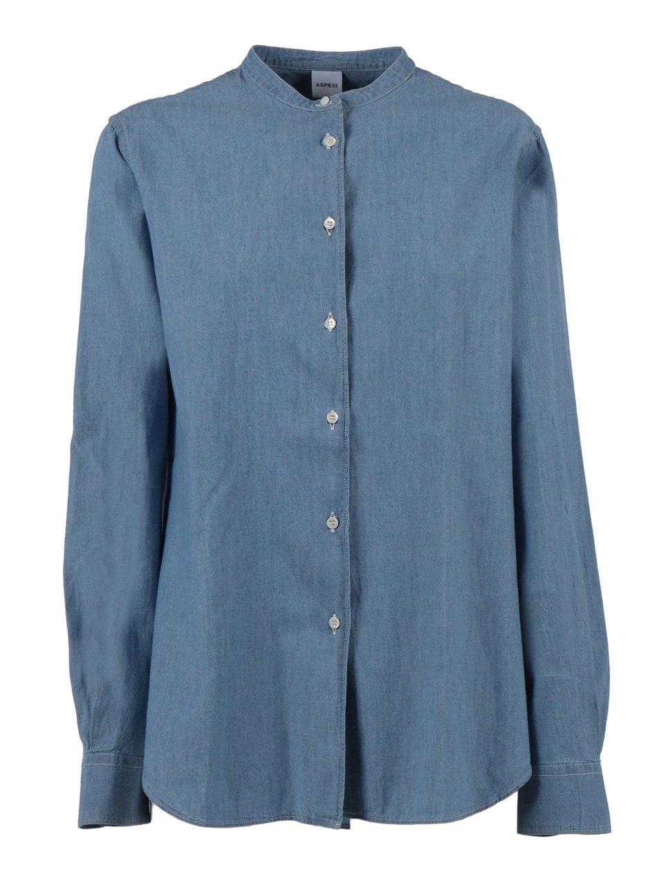 Aspesi Long Sleeve Cotton Mandarin Casual Shirt Blauw