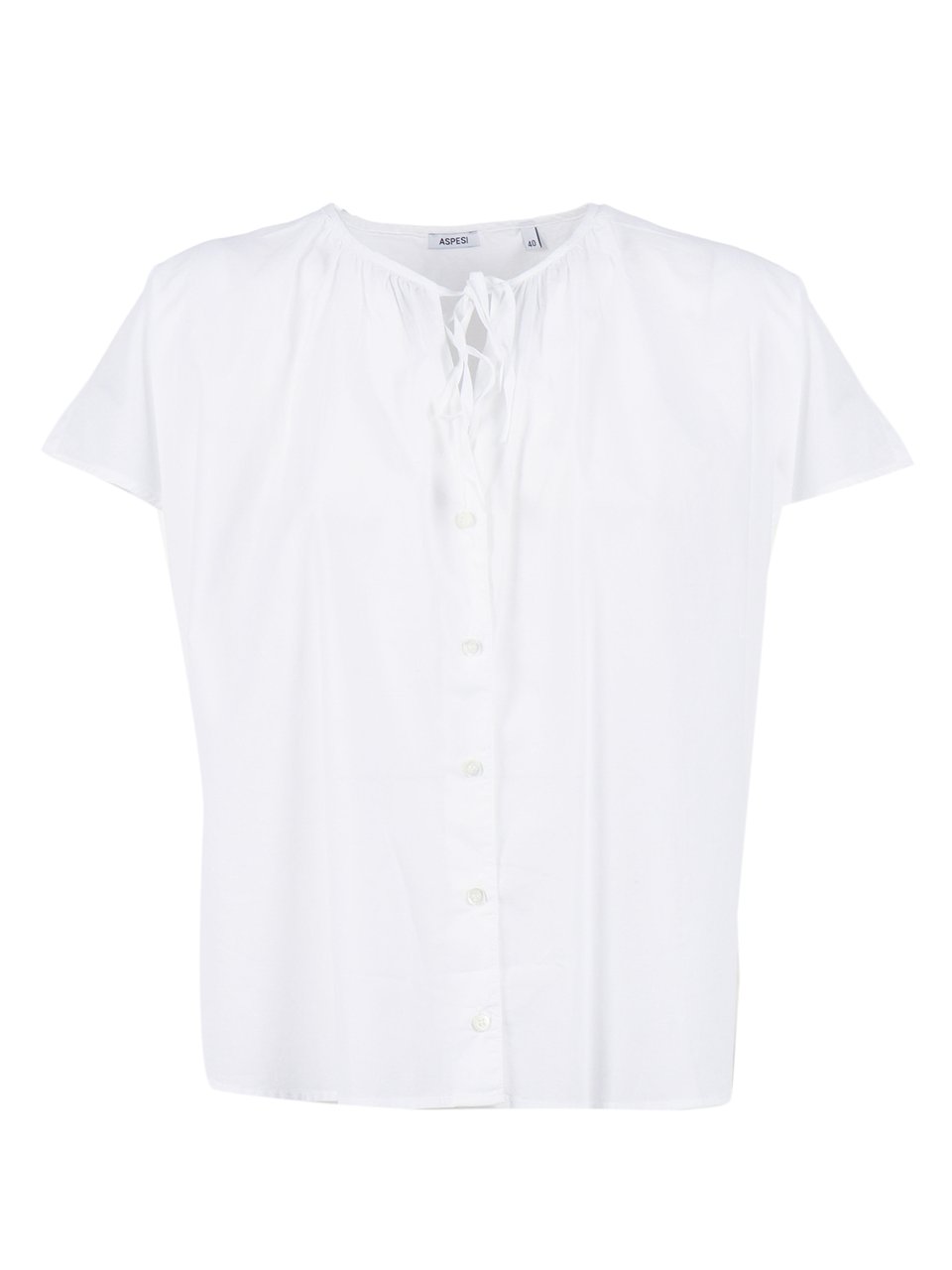 Aspesi Short Sleeve Tied Gathered Blouse Wit