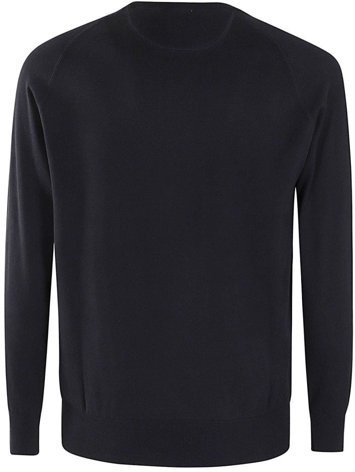 Aspesi Navy Blue Cotton Sweater With Ribbed Trims Blauw