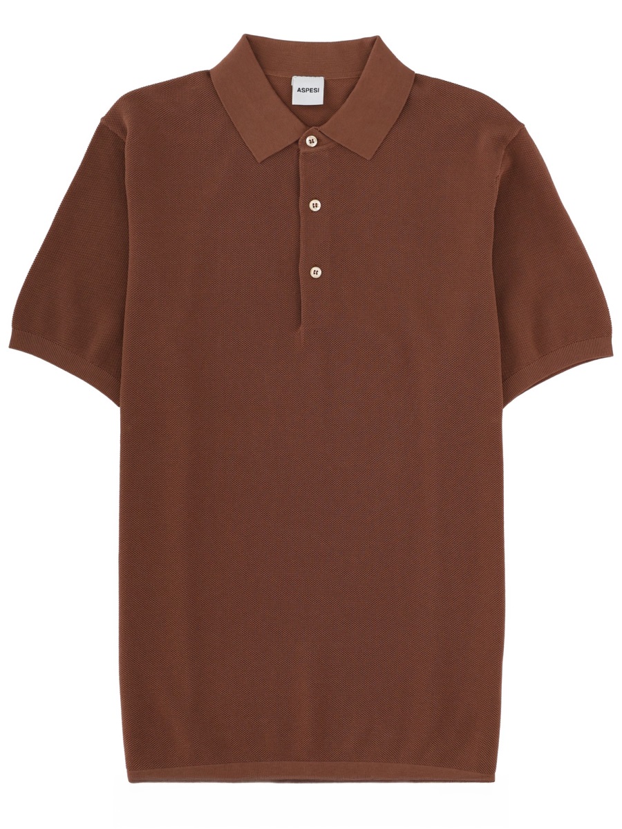 Aspesi Regular Fit Cotton Short Sleeve Polo Shirt Bruin