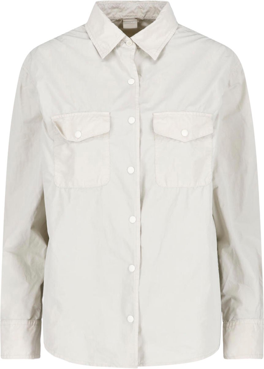 Aspesi Neutral Classic Collar Snap Button Shirt Neutraal