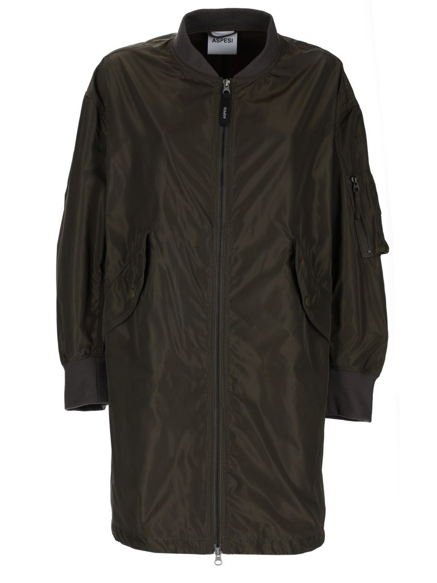 Aspesi Neutrals Smooth Shiny Finish Bomber Jacket Zwart