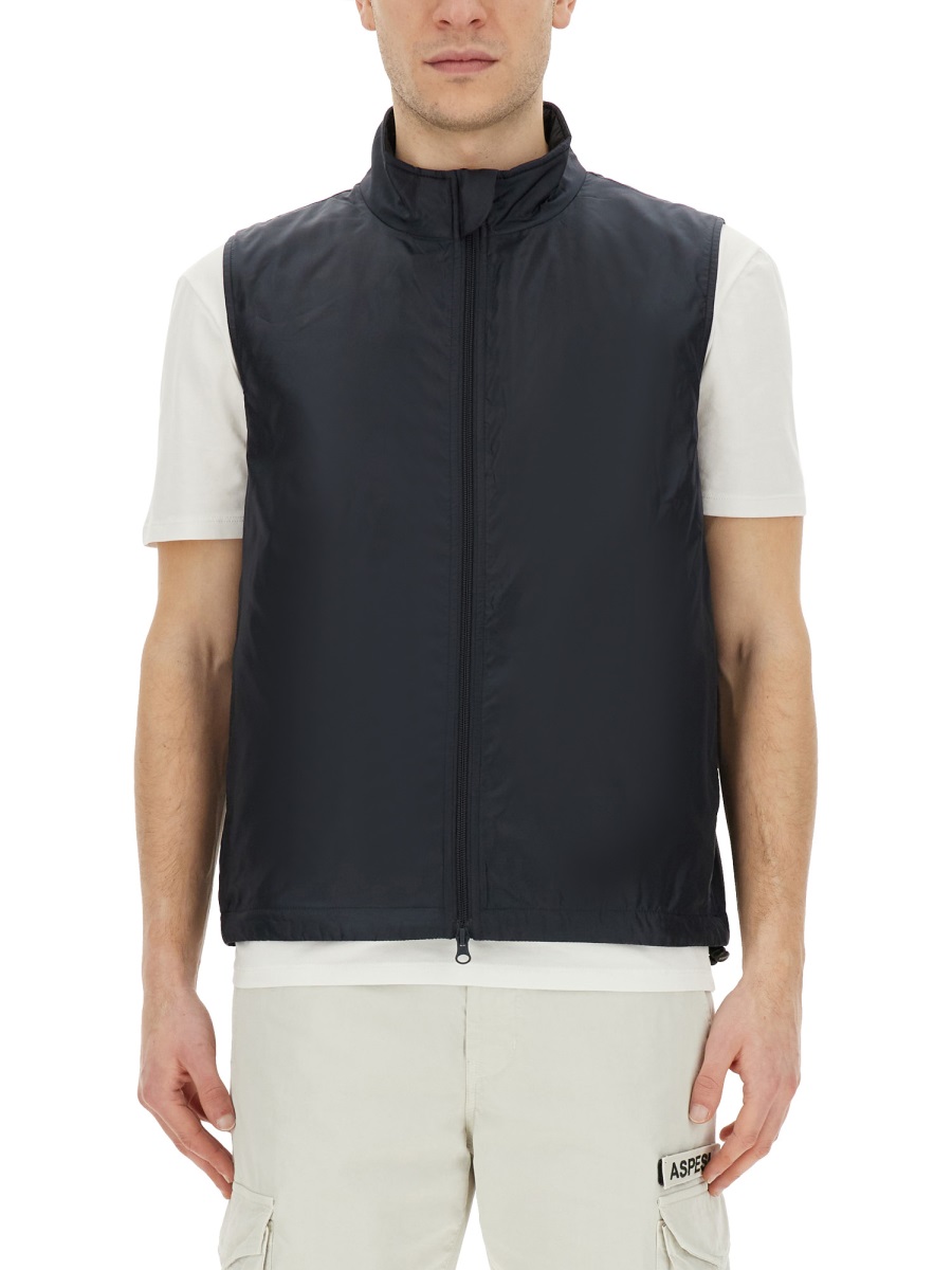 Aspesi Vernes Shiny High Collar Vest Zwart