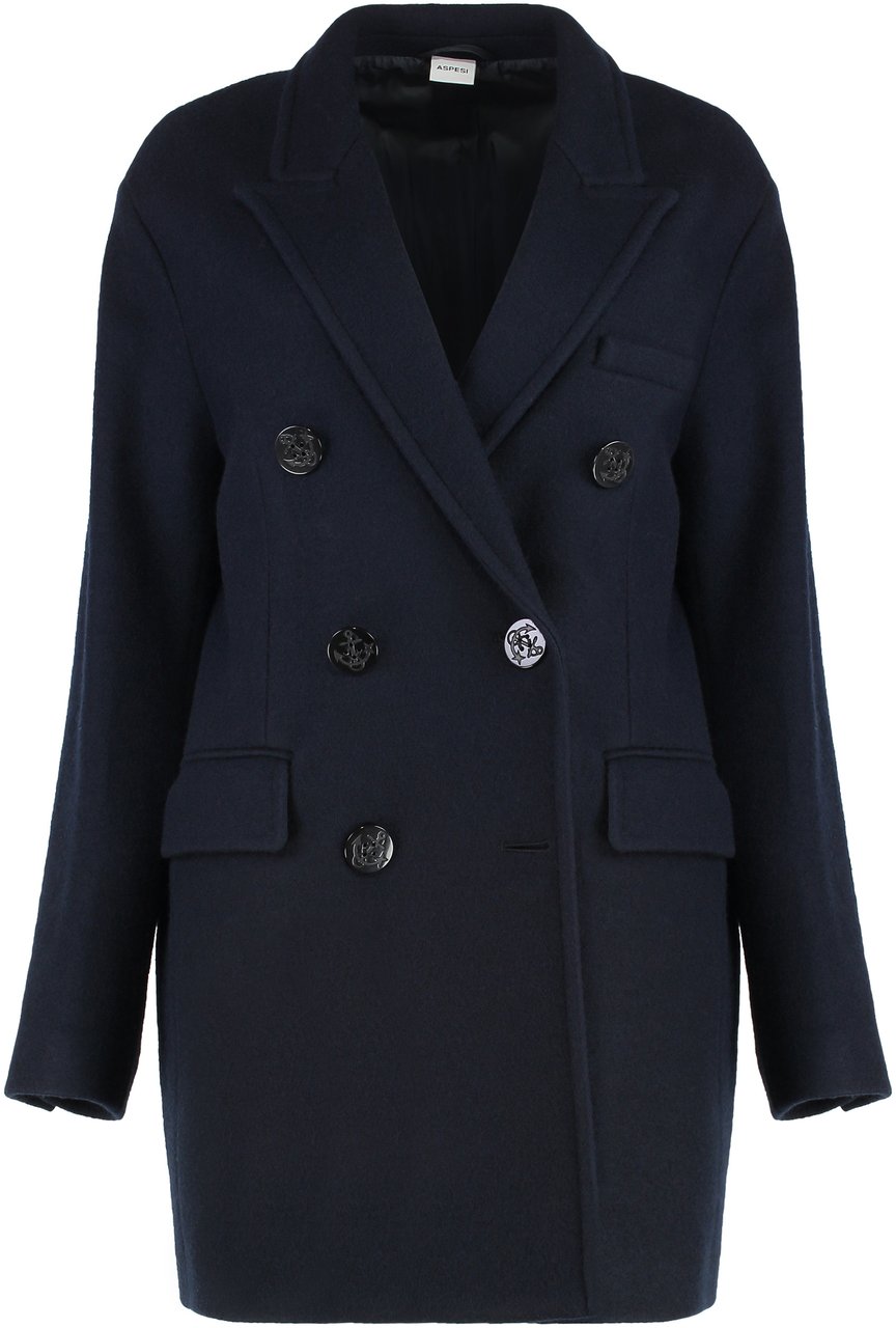 Aspesi Double-breasted wool coat Blauw