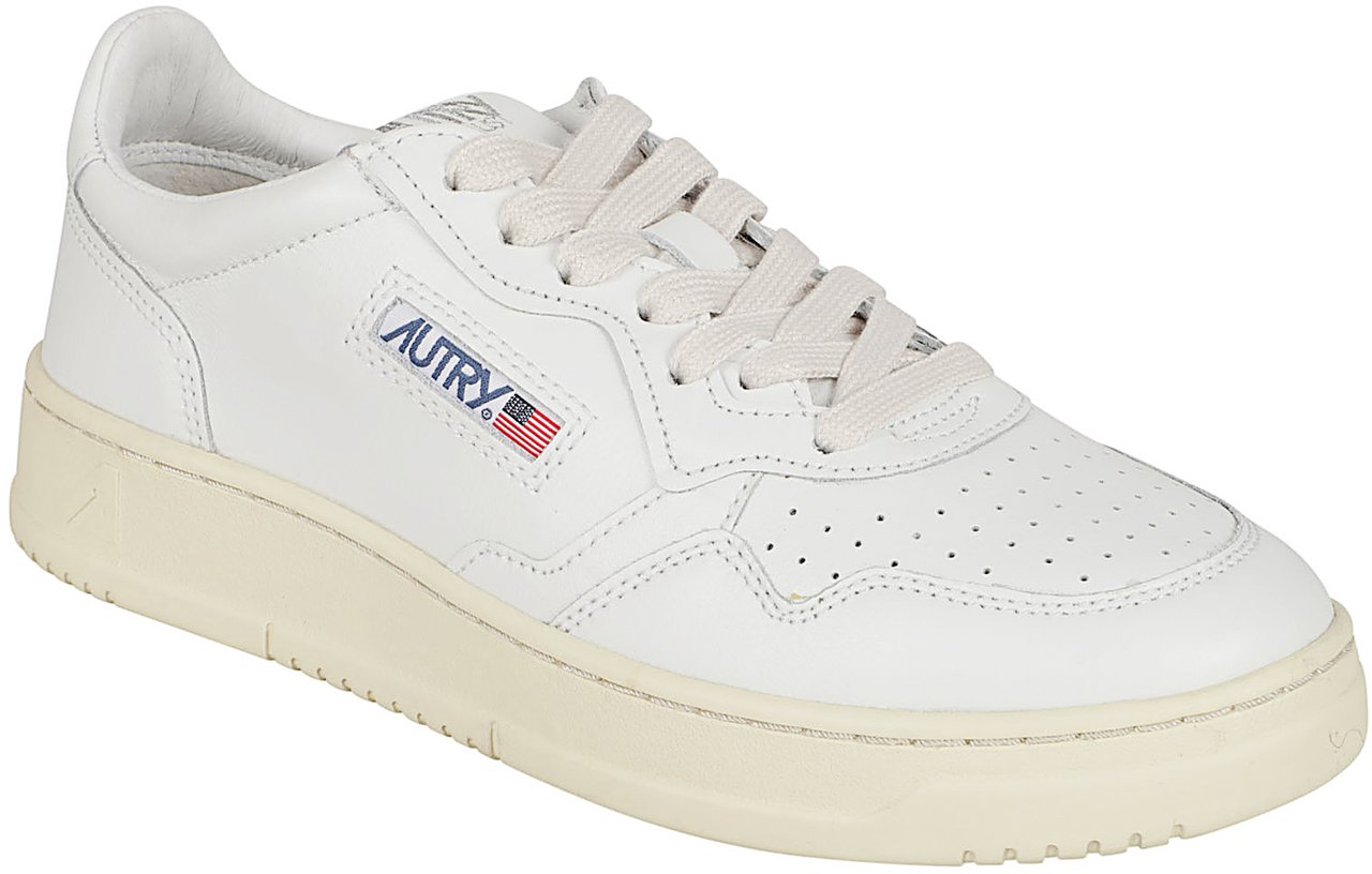 Autry Low-Top White Leather Sneakers with Perforated Toe Detail Wit