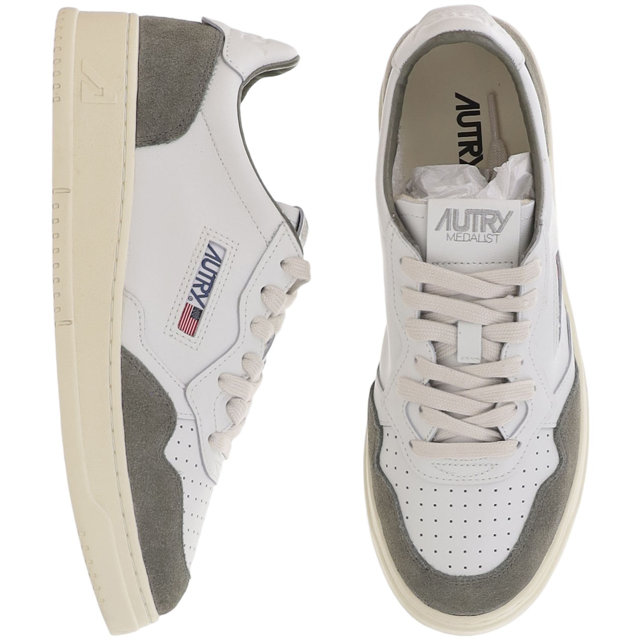 Autry Medalist Low Leather Sneakers With Smooth And Suede Paneling Wit