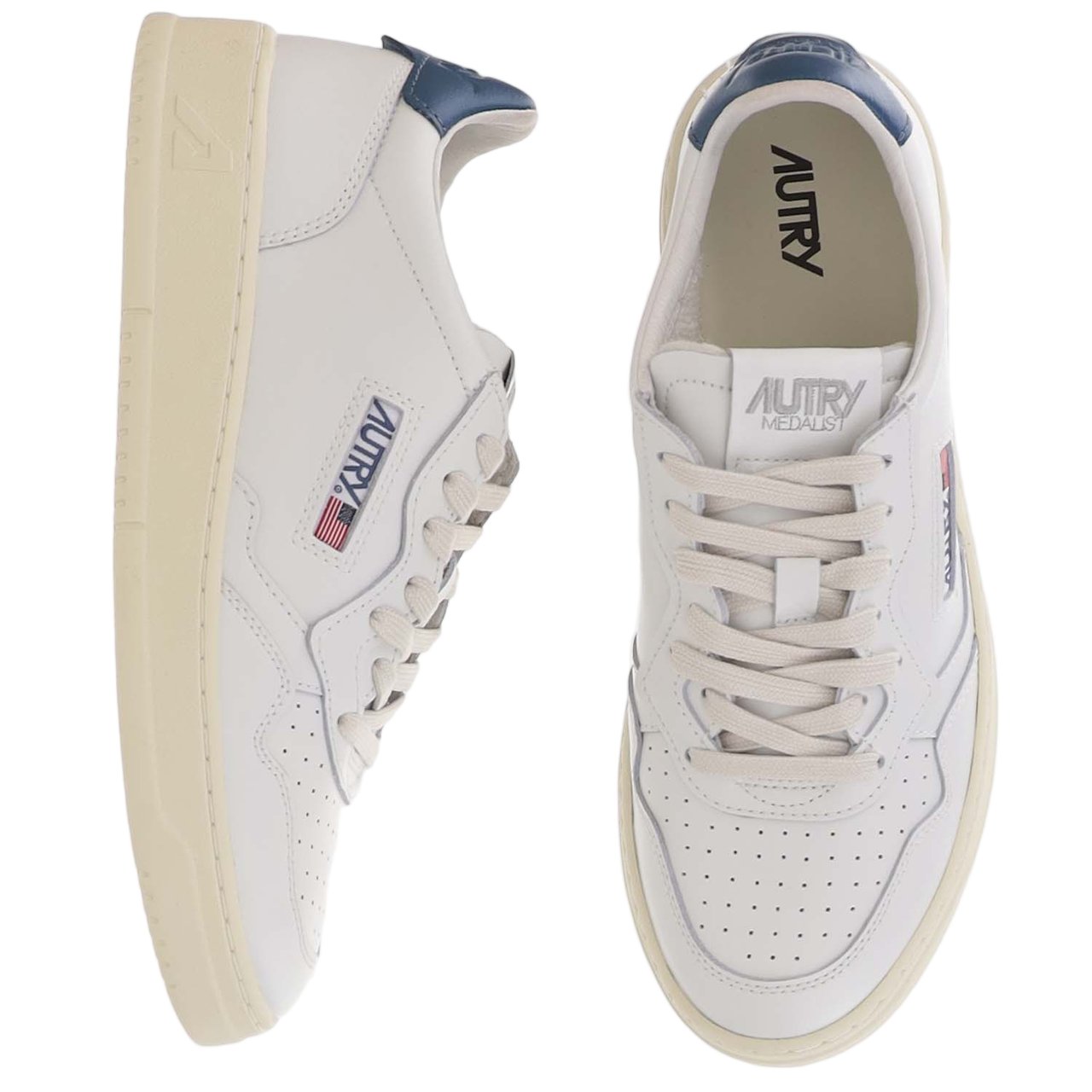 Autry White/Blue Medalist Low Leather Sneakers Wit
