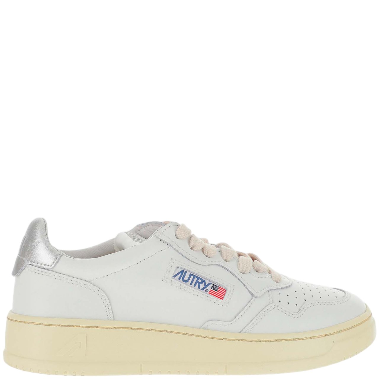 Autry Leather Trainers with Front Lacing and Metallic Heel Tab Wit
