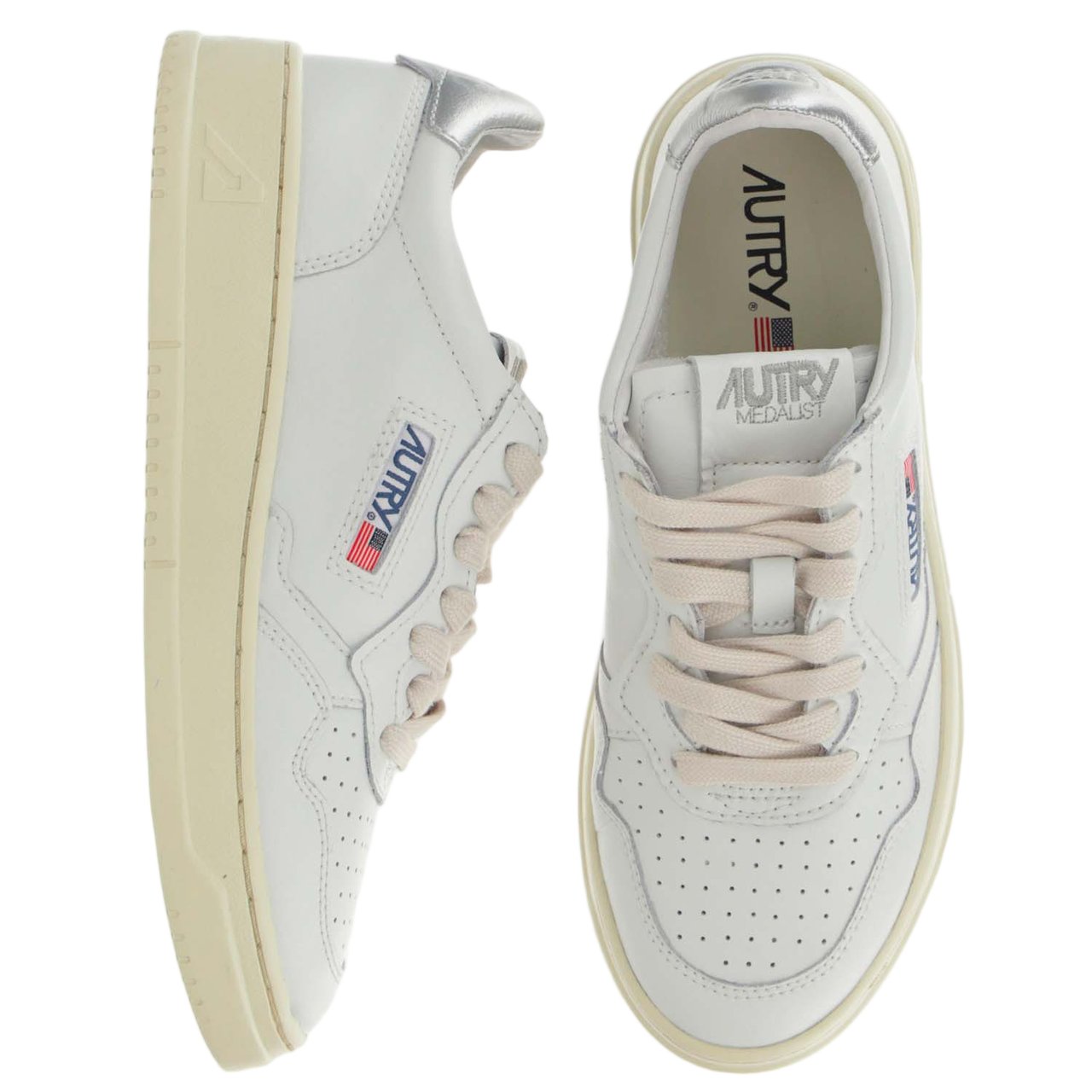 Autry Leather Trainers with Front Lacing and Metallic Heel Tab Wit