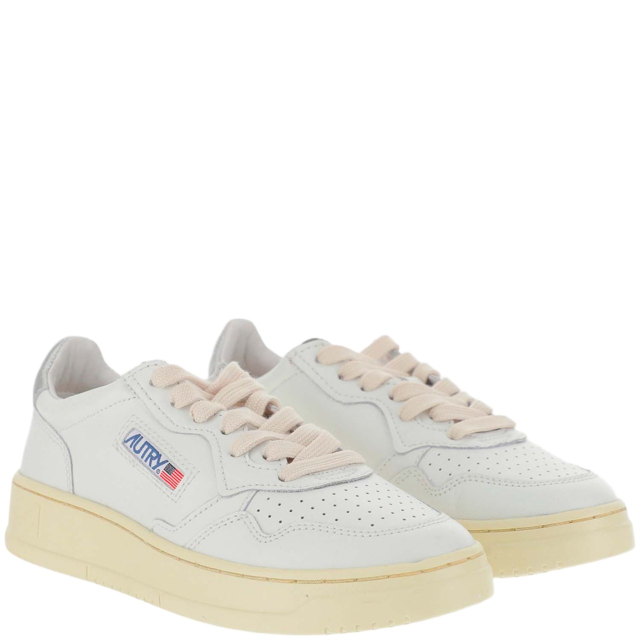 Autry Leather Trainers with Front Lacing and Metallic Heel Tab Wit