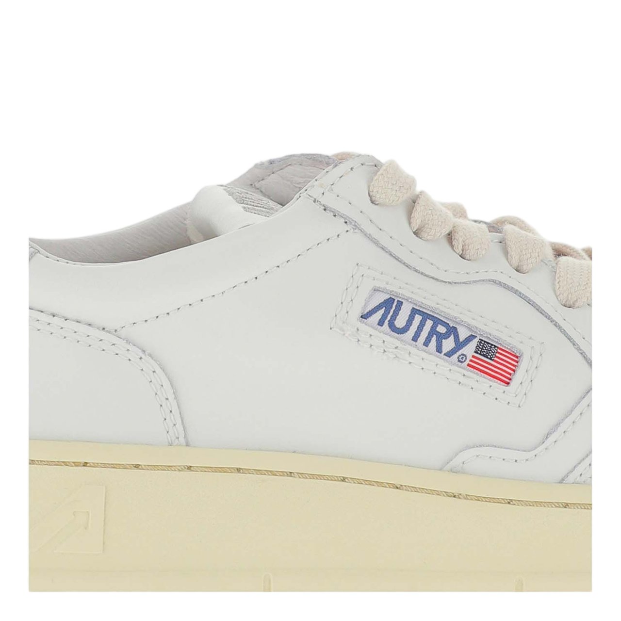Autry Leather Trainers with Front Lacing and Metallic Heel Tab Wit