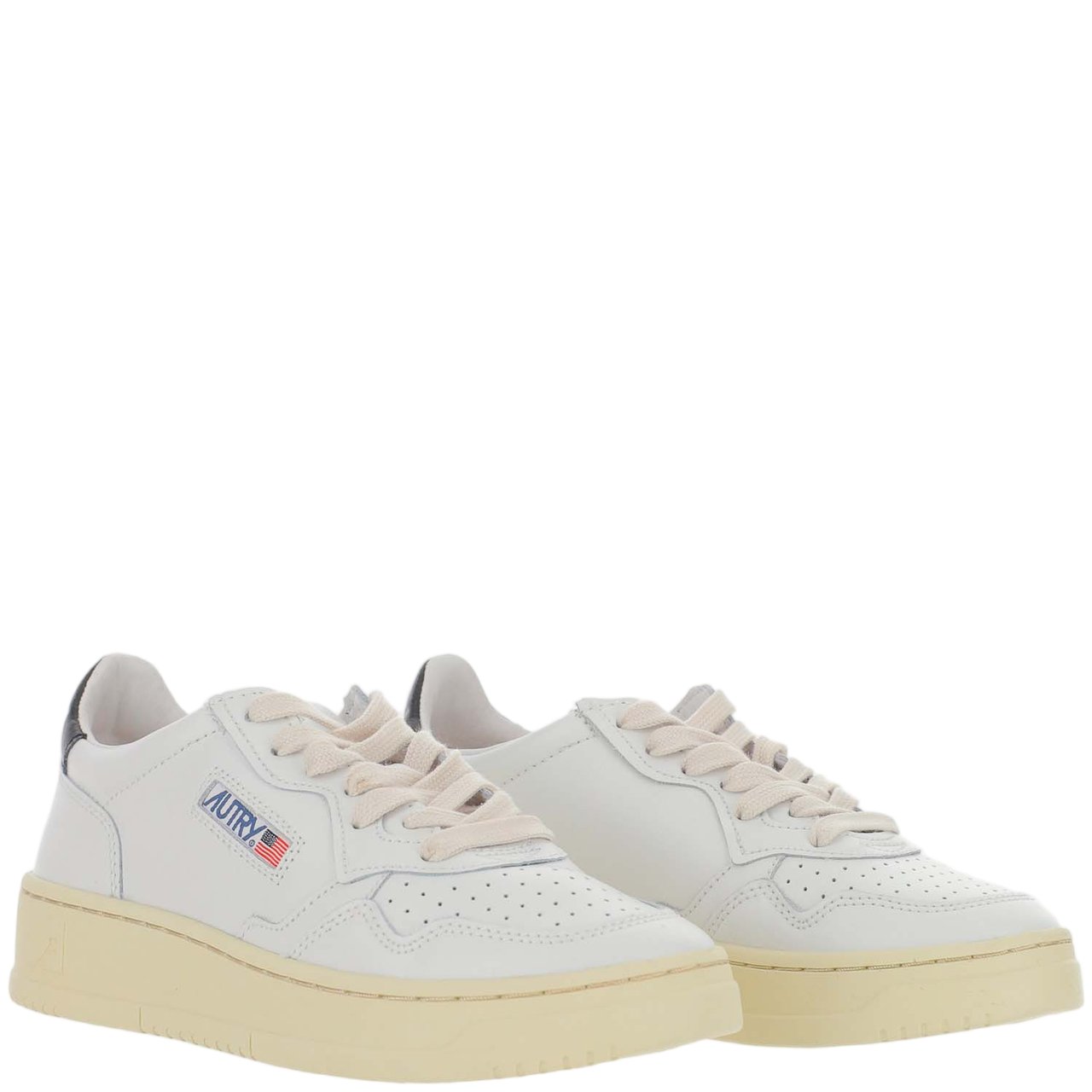 Autry Perforated Leather Sneakers with Contrast Heel Tab and Logo Detail Wit