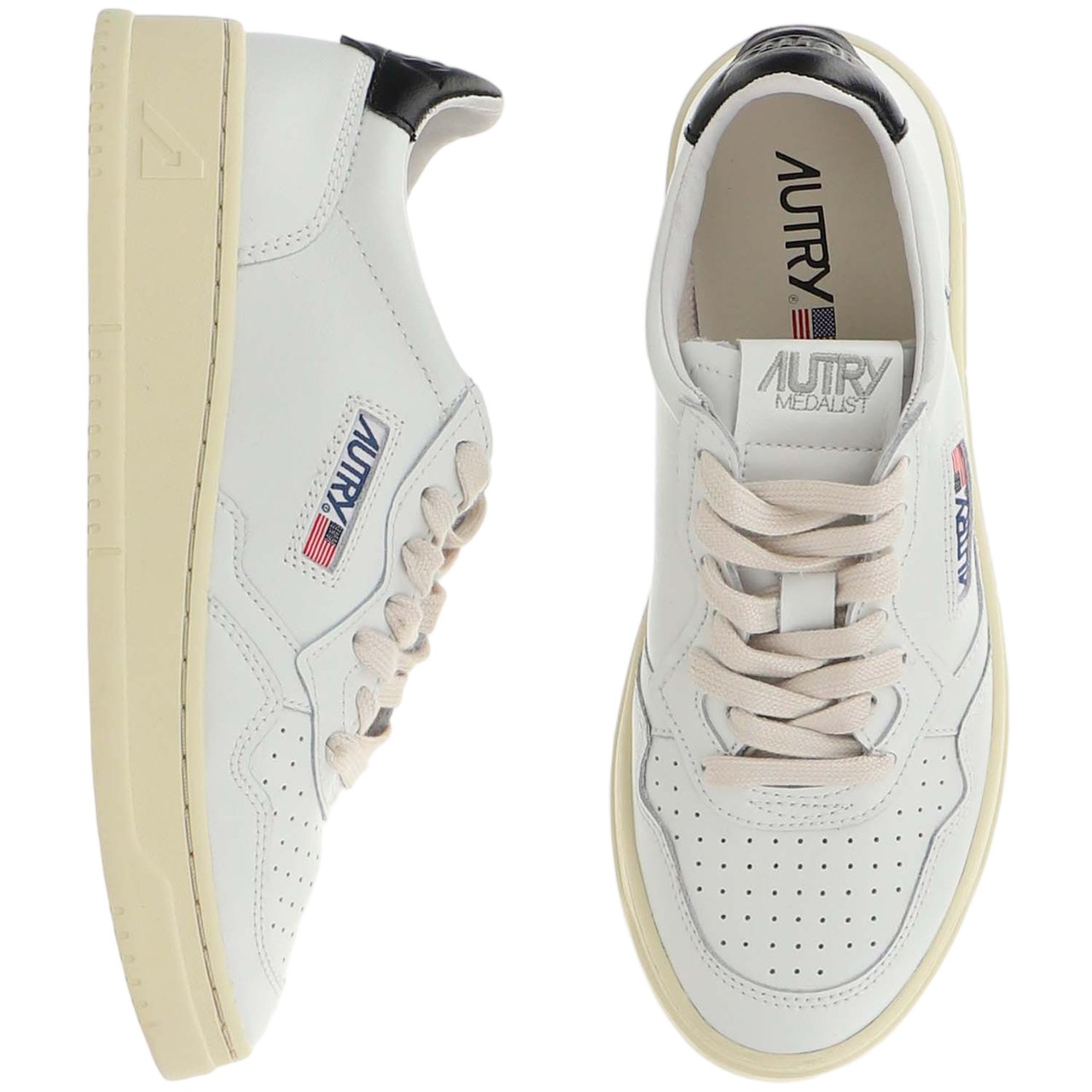 Autry Perforated Leather Sneakers with Contrast Heel Tab and Logo Detail Wit