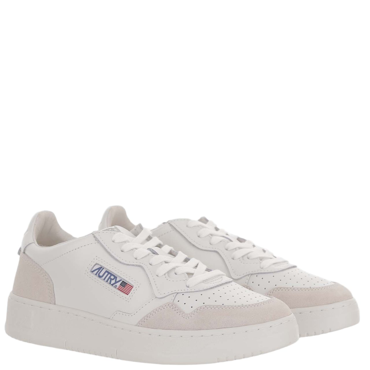 Autry Round Toe Beige Sneakers With Leather And Suede Panels Wit