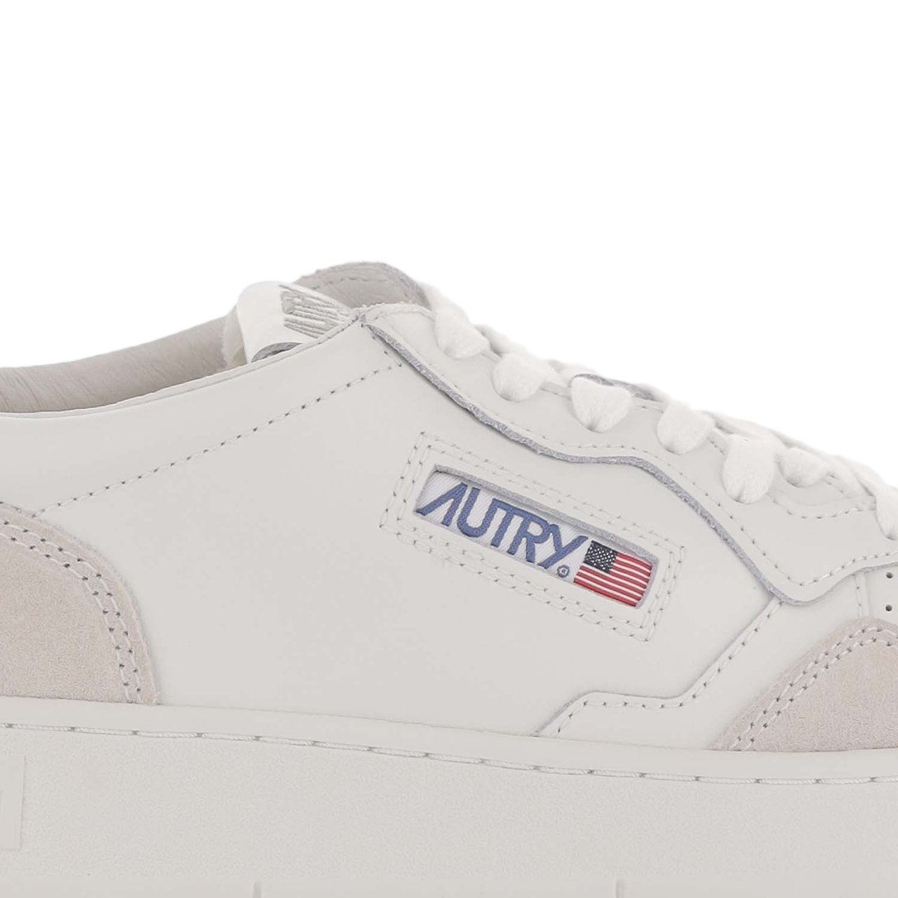 Autry Round Toe Beige Sneakers With Leather And Suede Panels Wit