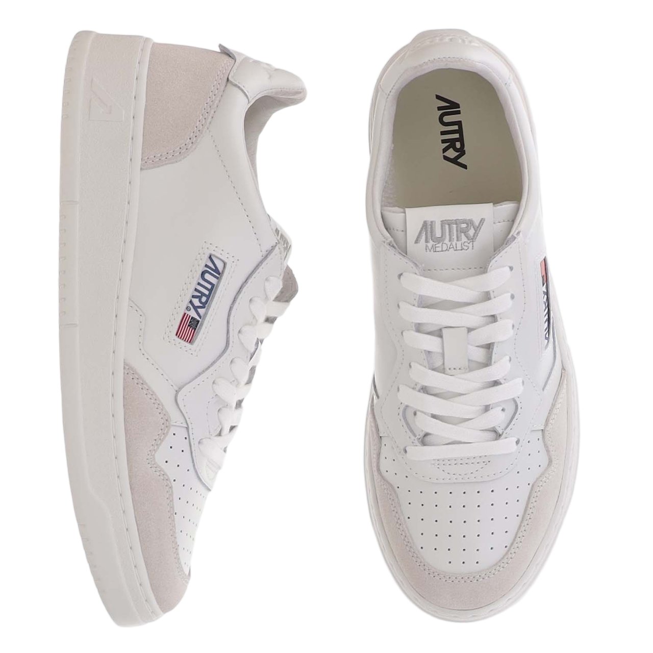 Autry Round Toe Beige Sneakers With Leather And Suede Panels Wit
