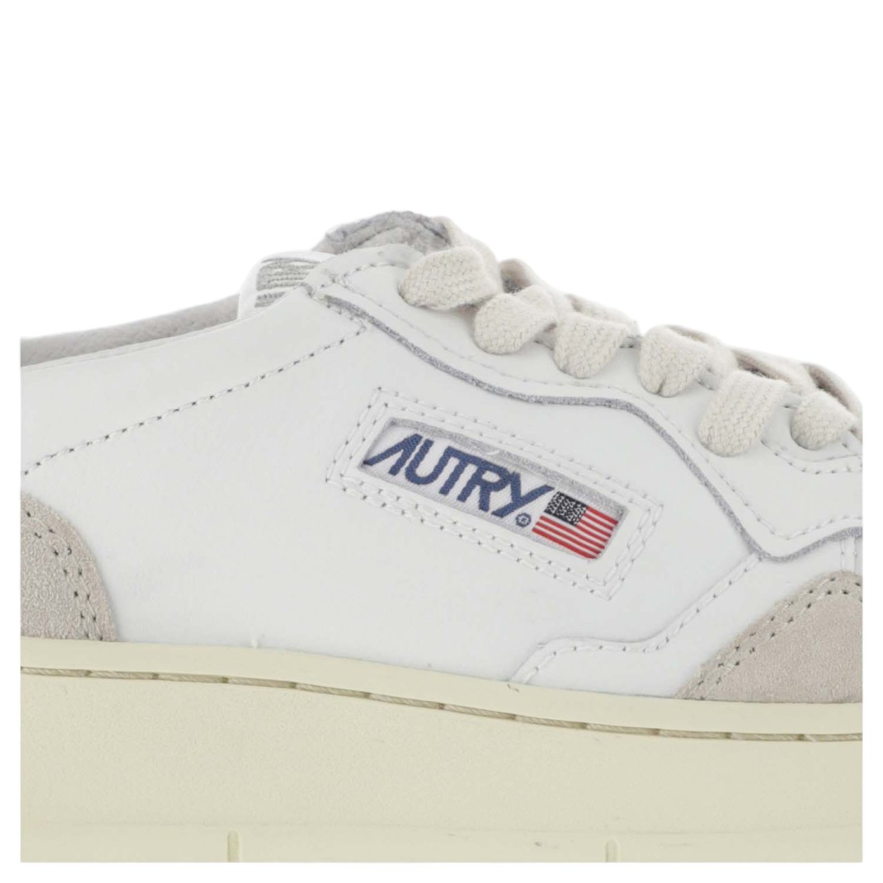 Autry Beige Leather And Suede Low-Top Sneakers With Embossed Branding Grijs