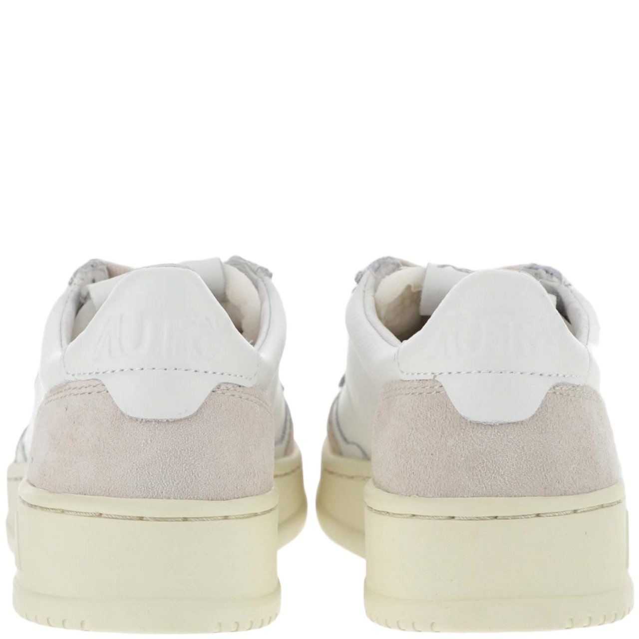 Autry Beige Leather And Suede Low-Top Sneakers With Embossed Branding Grijs