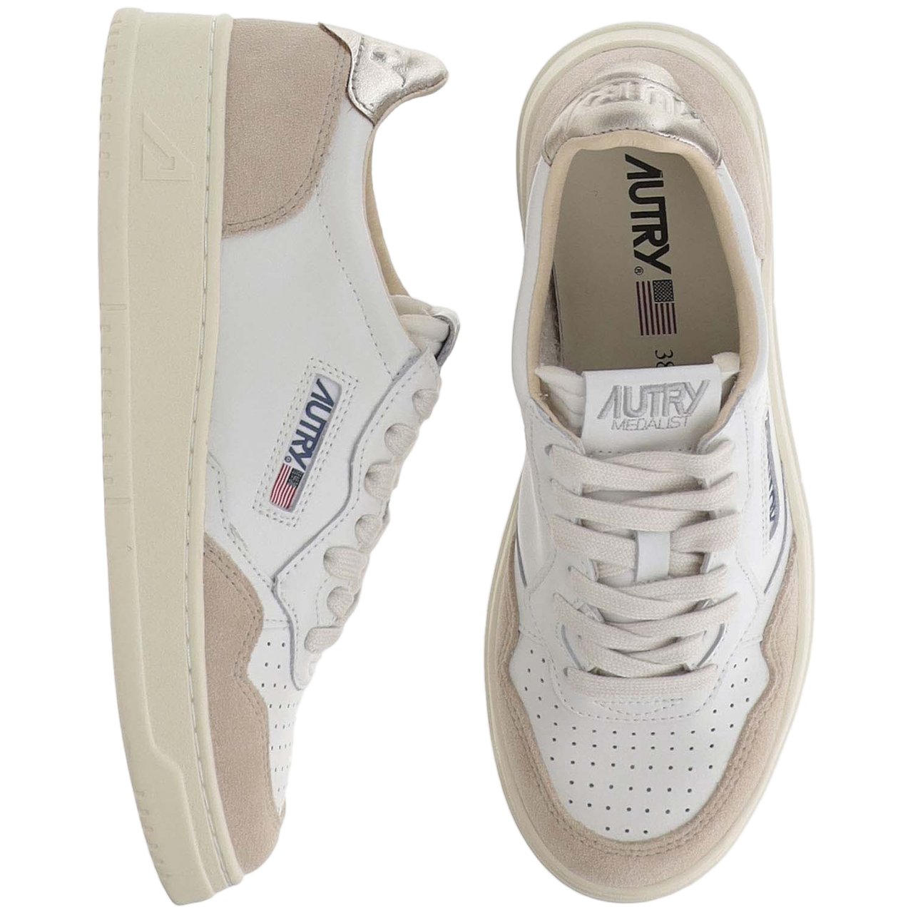 Autry Suede Insert Perforated Leather Sneakers Wit