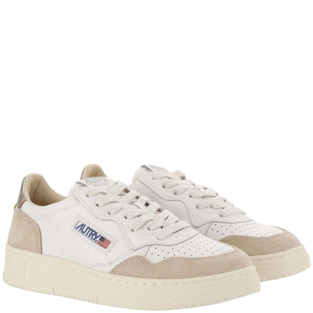 Autry Suede Insert Perforated Leather Sneakers Wit