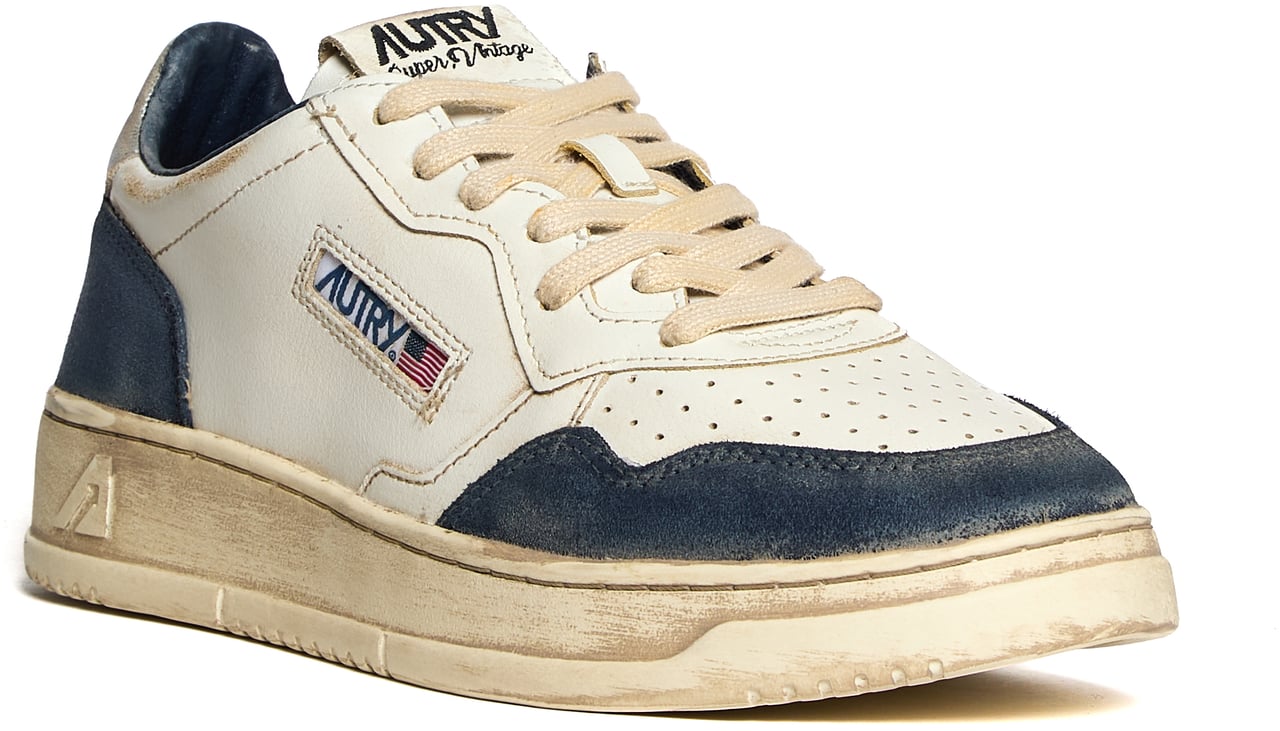 Autry Sneakers Medalist Low Super Vintage In Pelle E Suede Space Blue, Silver Blauw