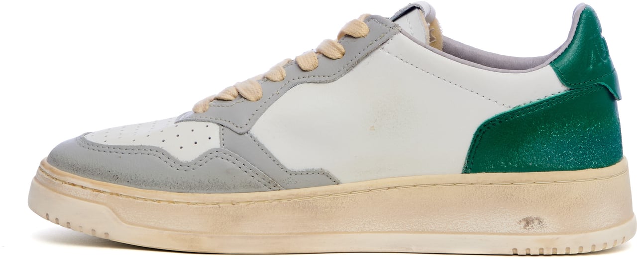 Autry Sneakers Medalist Low Super Vintage In Pelle Bianca, Verde, Grigia Wit