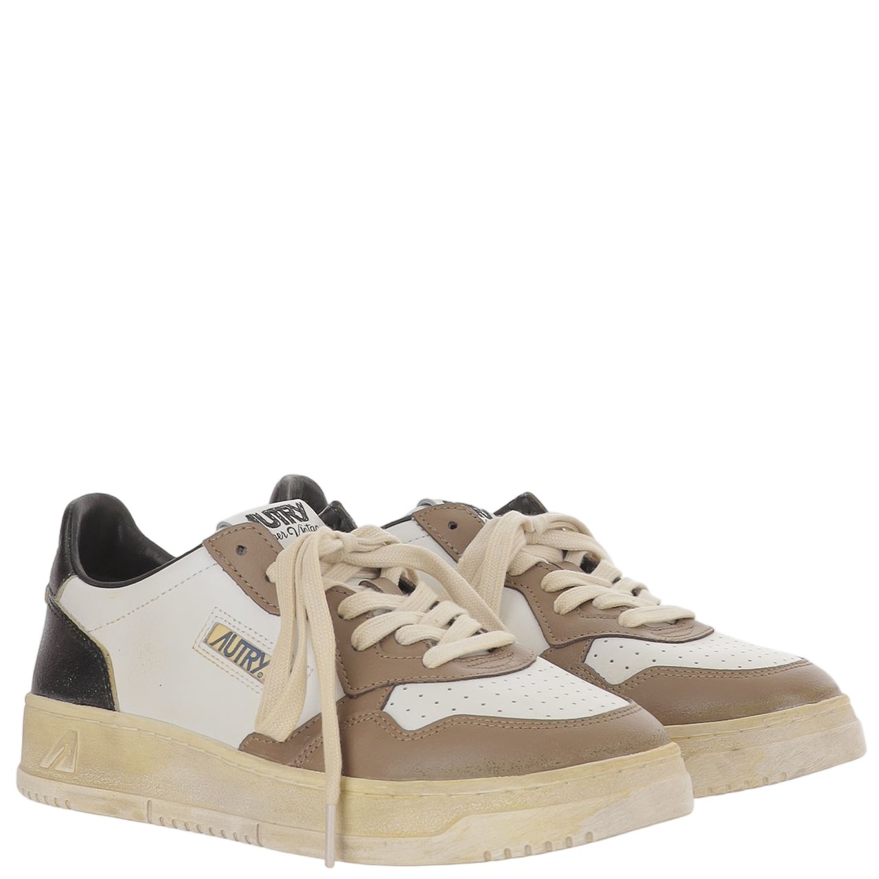 Autry Vintage Color-Block Leather Sneakers with Logo Detailing Neutraal