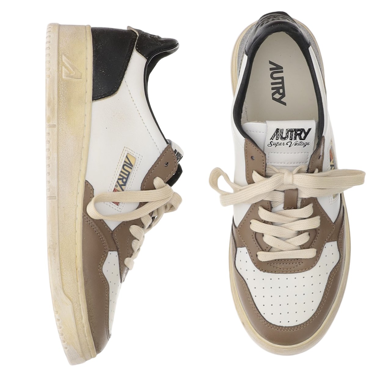 Autry Vintage Color-Block Leather Sneakers with Logo Detailing Neutraal