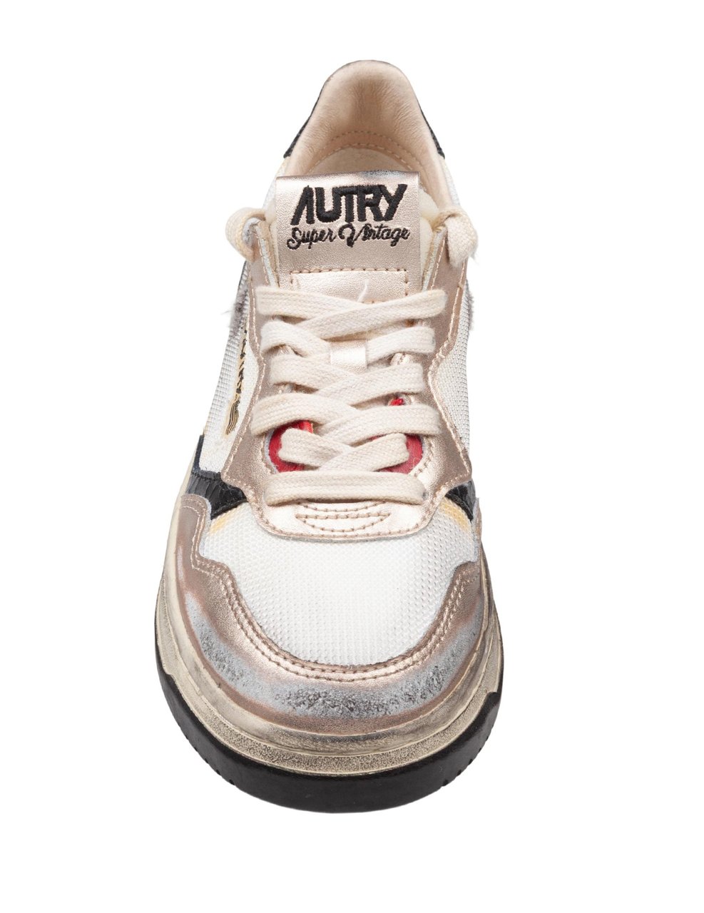 Autry Autry sup vint low sneakers in crackled leather, micromesh, and suede, white and gold Wit