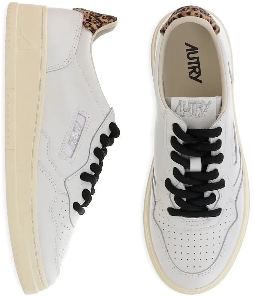 Autry baskets autry medalist low en cuir blanc et detail leopard femme Beige