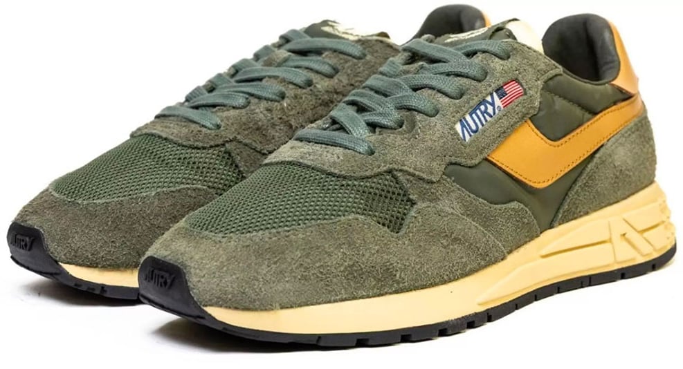 Autry baskets autry reelwind low nylon daim kaki orange homme Groen