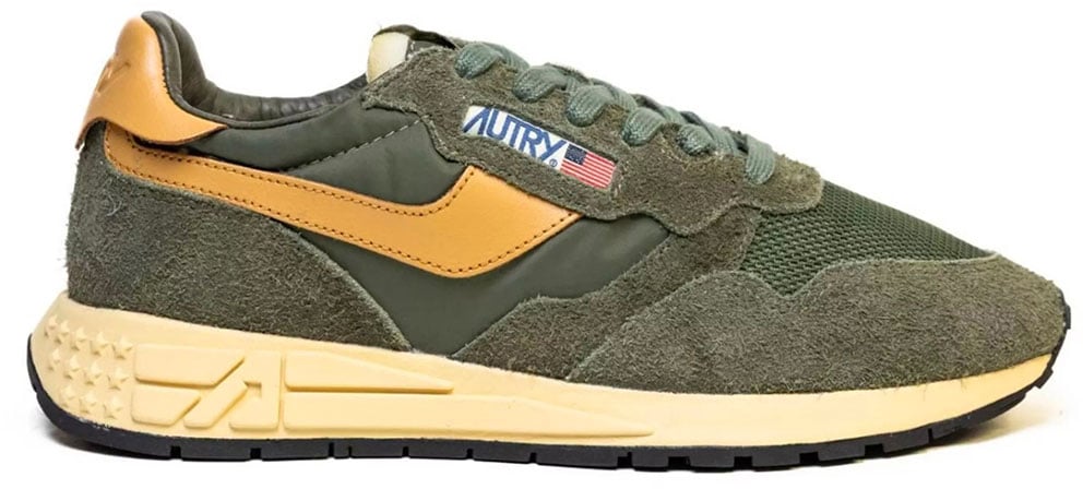 Autry baskets autry reelwind low nylon daim kaki orange homme Groen