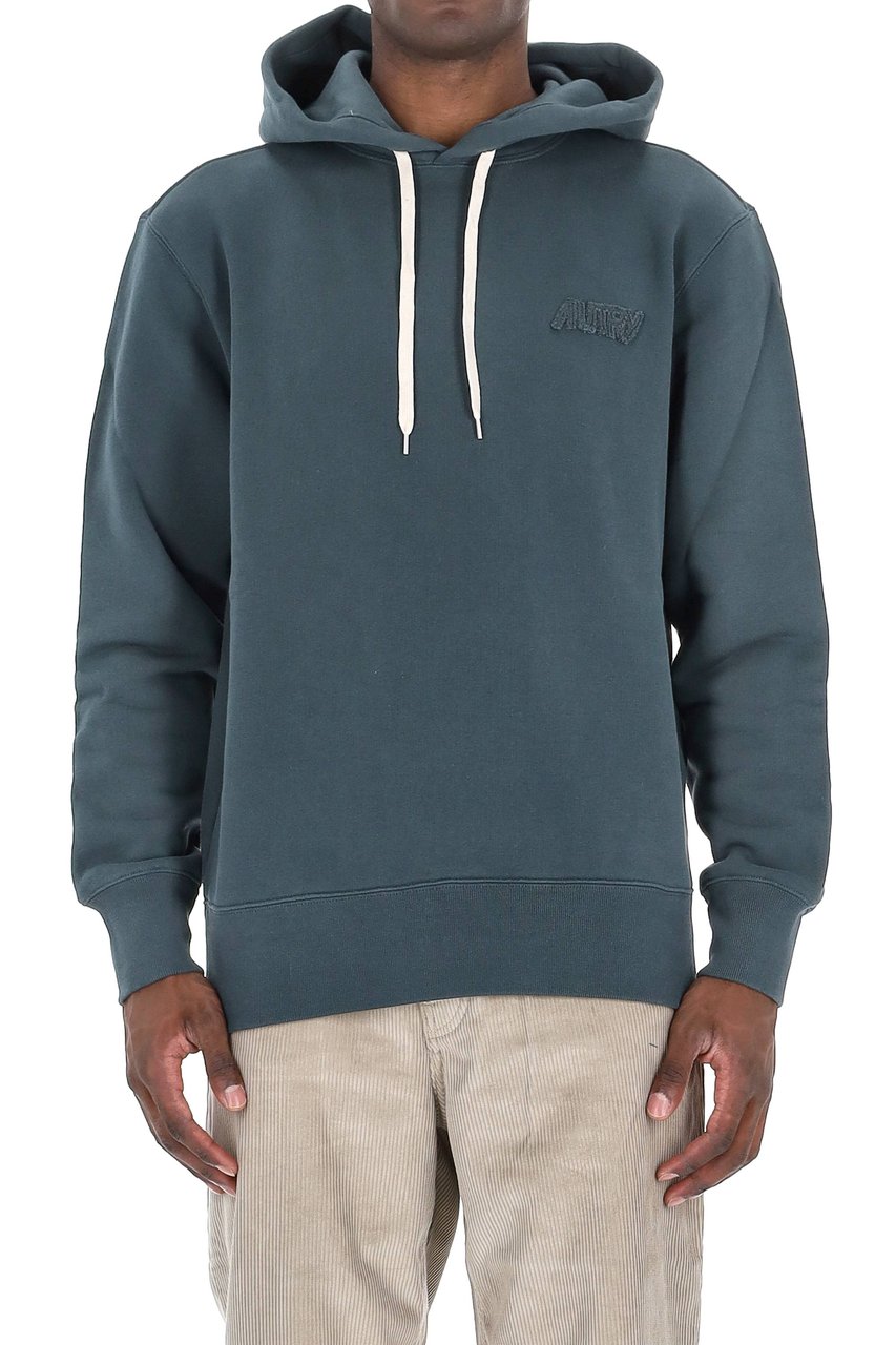 Autry Muted Blue-Green Hooded Sweatshirt with Embroidered Logo Grijs