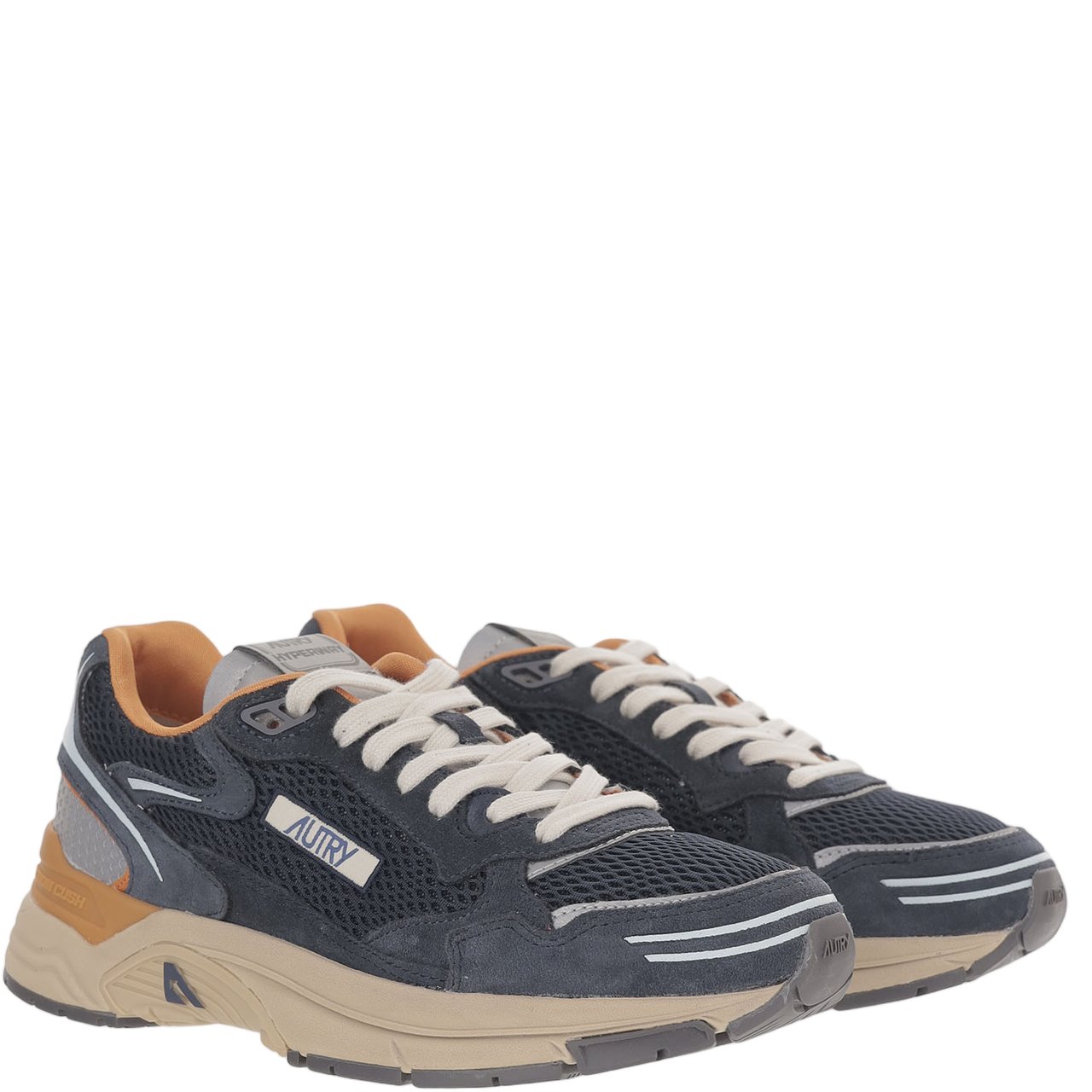 Autry Multi-Material Front Lacing Sneakers With Cushioned Sole Blauw