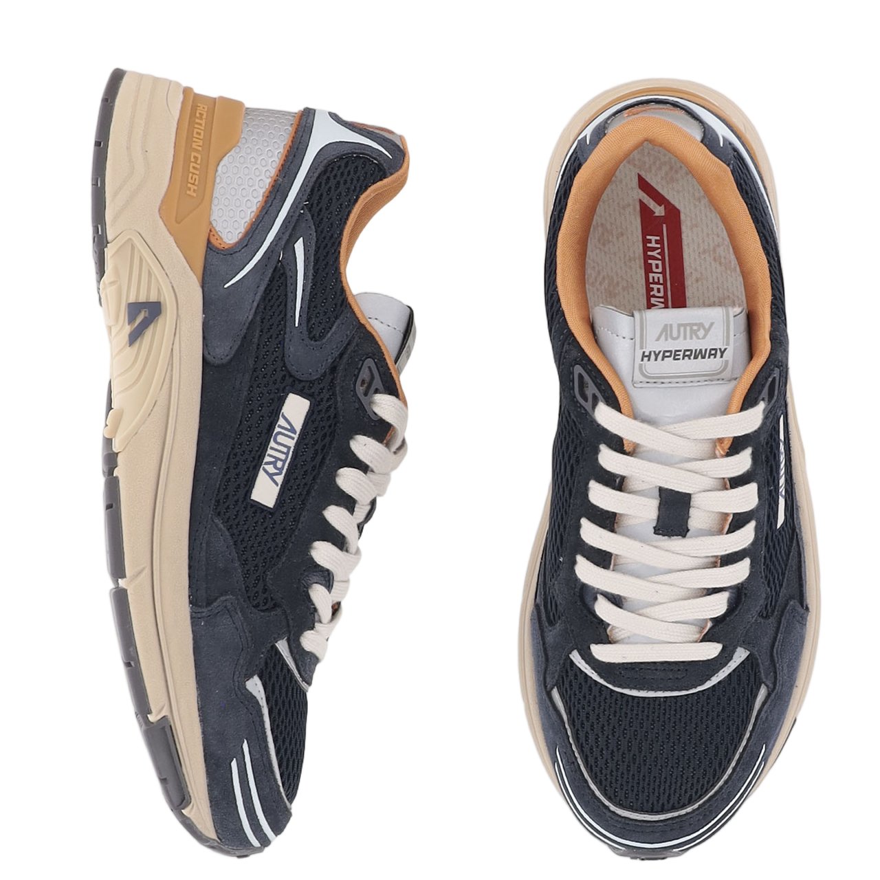 Autry Multi-Material Front Lacing Sneakers With Cushioned Sole Blauw