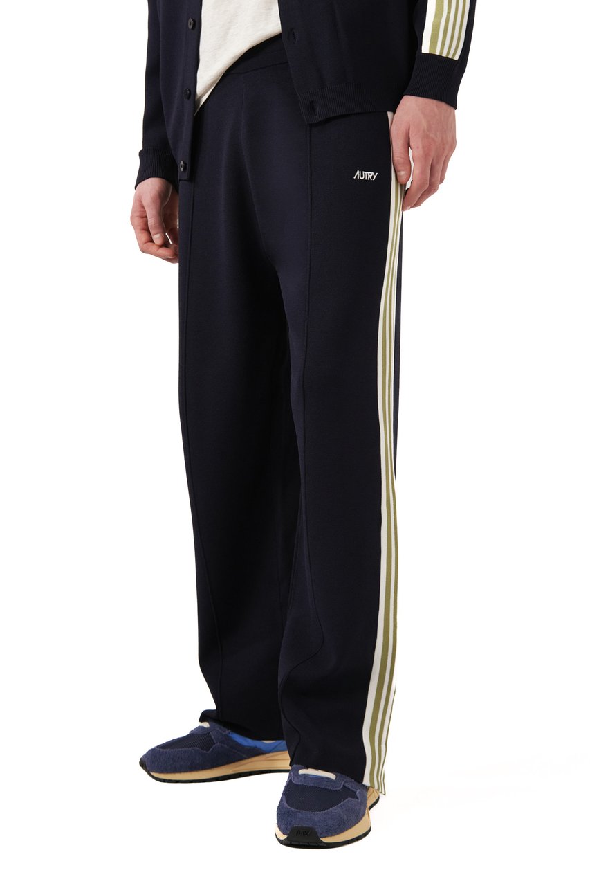 Autry Blue Viscose-Nylon Band Details Sweatpants Zwart