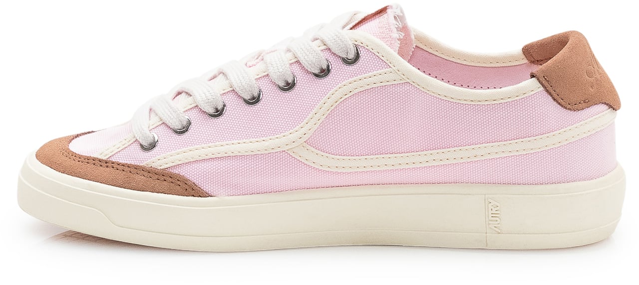 Autry Sneakers in Tela Rosa e Beige Roze