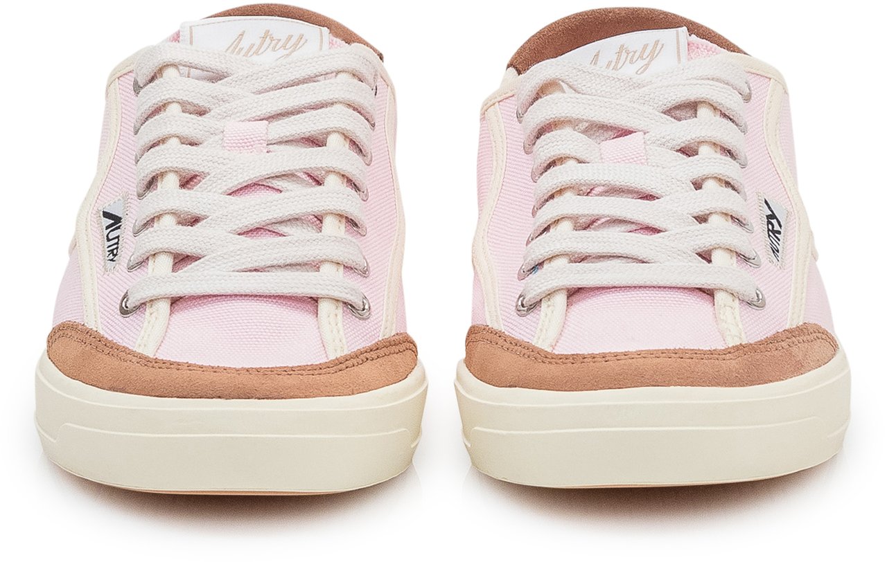 Autry Sneakers in Tela Rosa e Beige Roze
