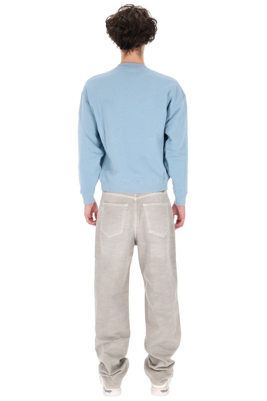 Autry Light Blue Central Logo Cotton Crewneck Sweatshirt Blauw