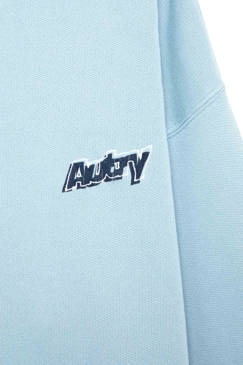 Autry Light Blue Central Logo Cotton Crewneck Sweatshirt Blauw