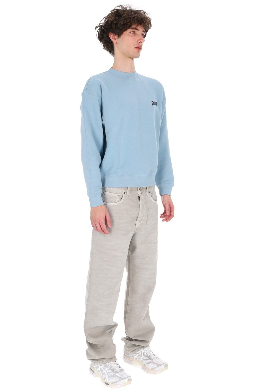 Autry Light Blue Central Logo Cotton Crewneck Sweatshirt Blauw