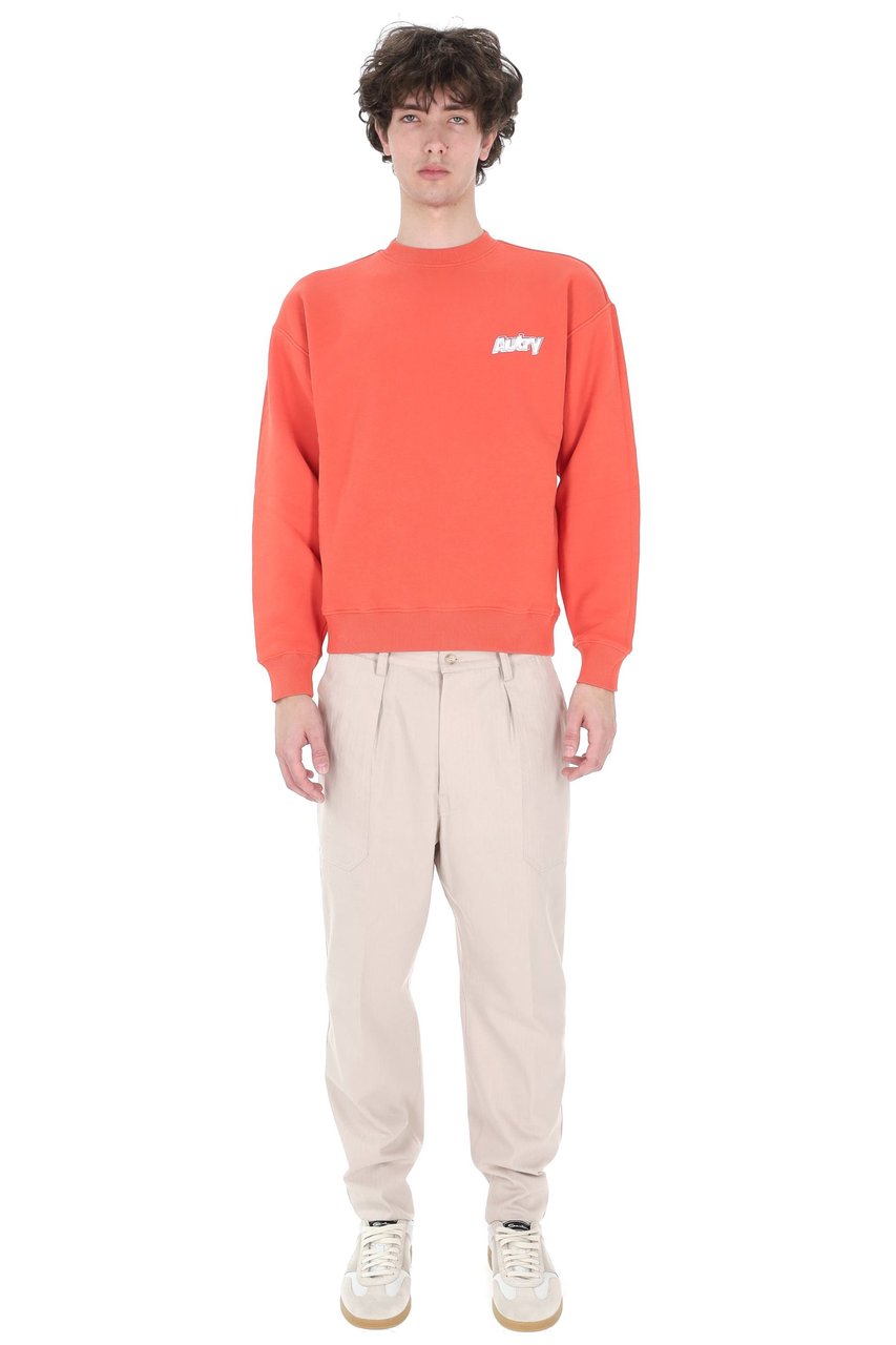 Autry Coral Red Central Logo Cotton Crewneck Sweatshirt Maroon