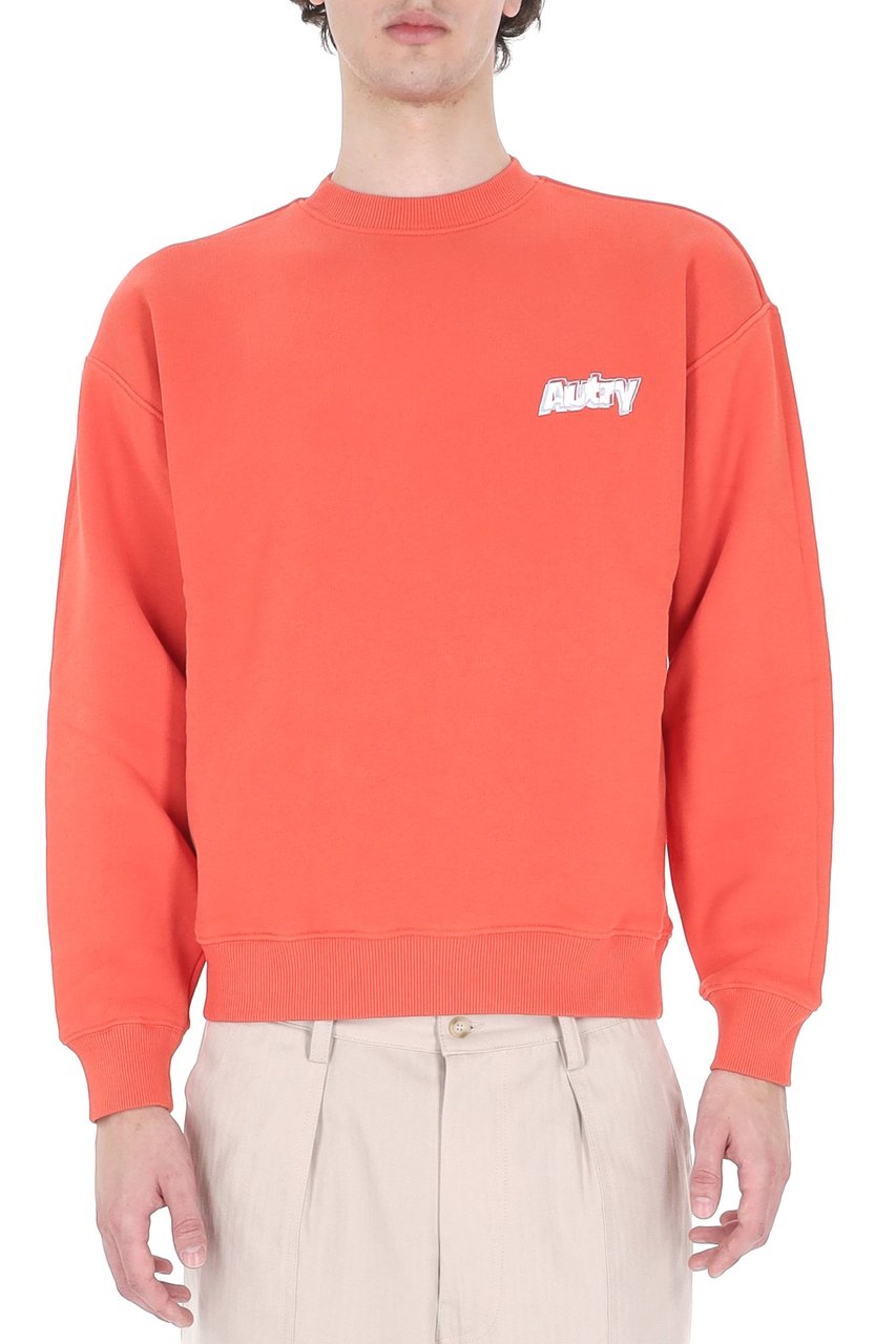 Autry Coral Red Central Logo Cotton Crewneck Sweatshirt Maroon