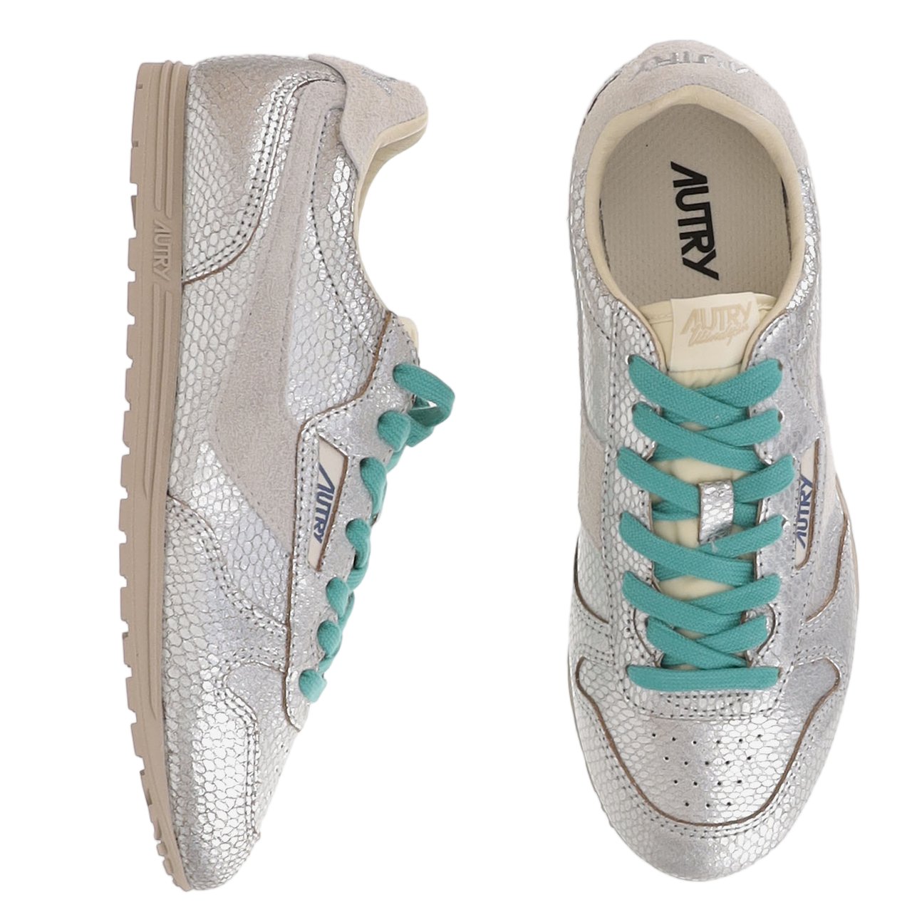 Autry Silver Lacing Leather Fabric Sneakers Zilver