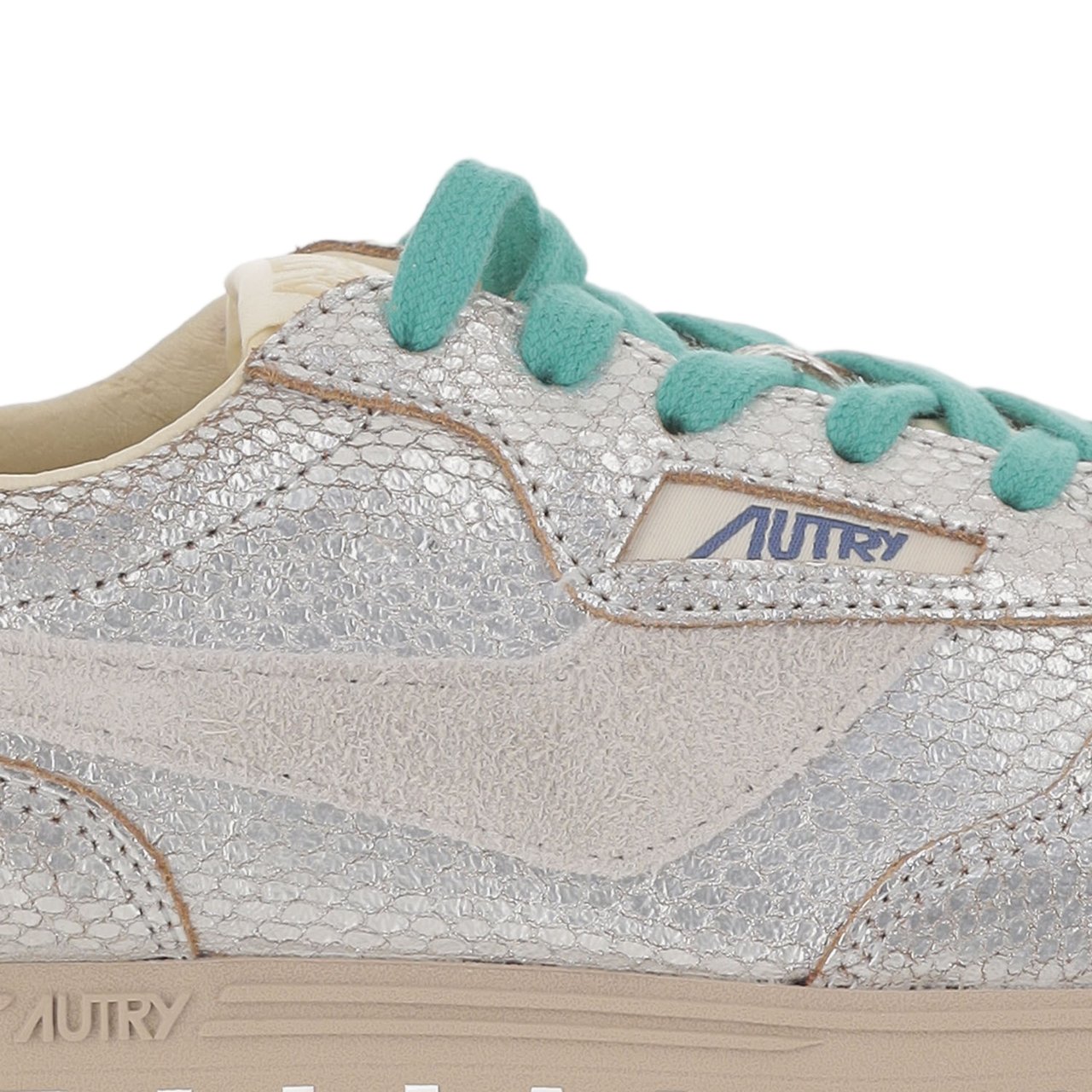 Autry Silver Lacing Leather Fabric Sneakers Zilver