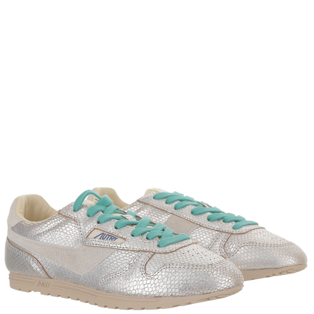 Autry Silver Lacing Leather Fabric Sneakers Zilver